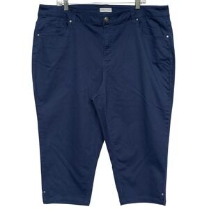 Catherines Sateen Stretch Capri Pants Womens 24W Plus Size Blue Cropped‎